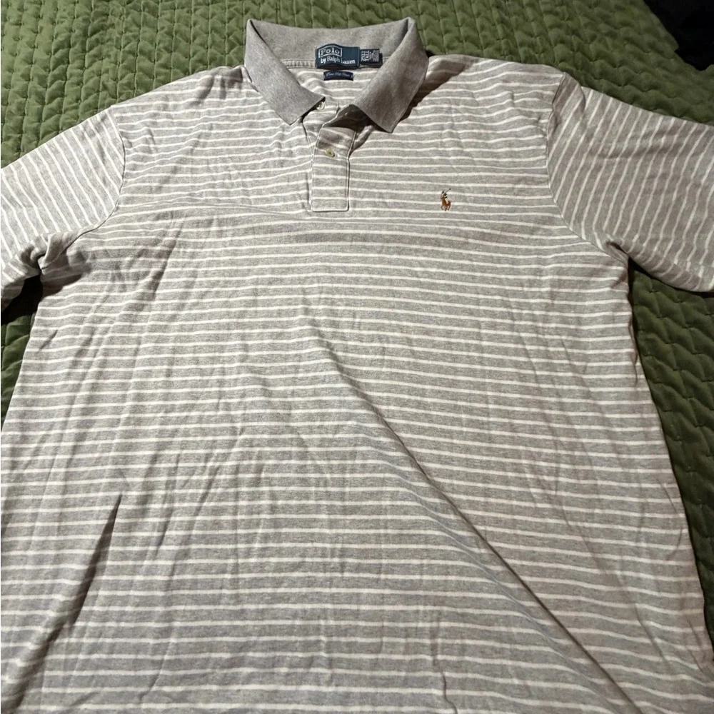 Polo Ralph Lauren grey white stripe short sleeve polo shirt‎ Pima soft size 2XLT